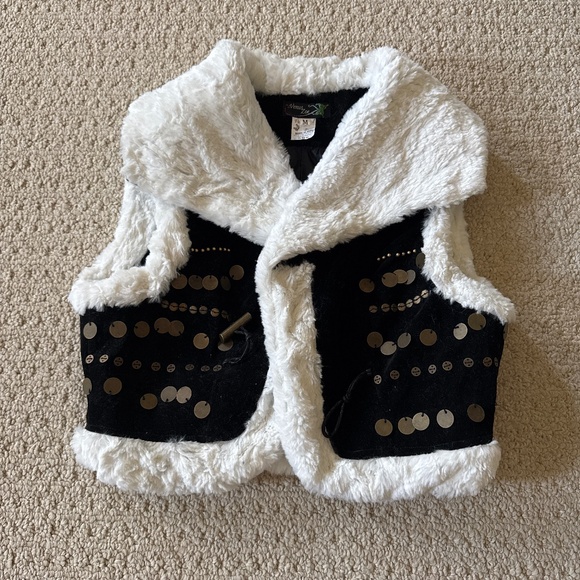Faux suede cropped black vest with faux fur trim - Picture 1 of 6